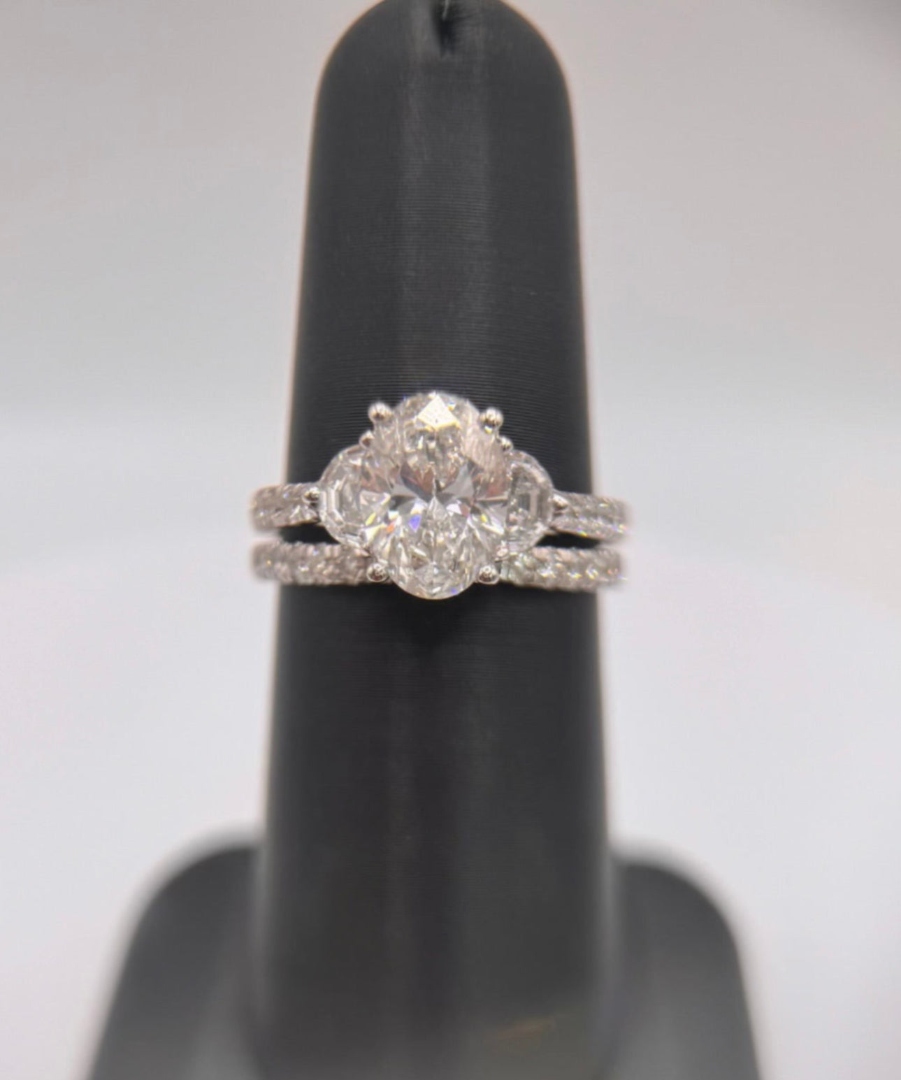 14K White Gold Lab Grown Oval with side stones