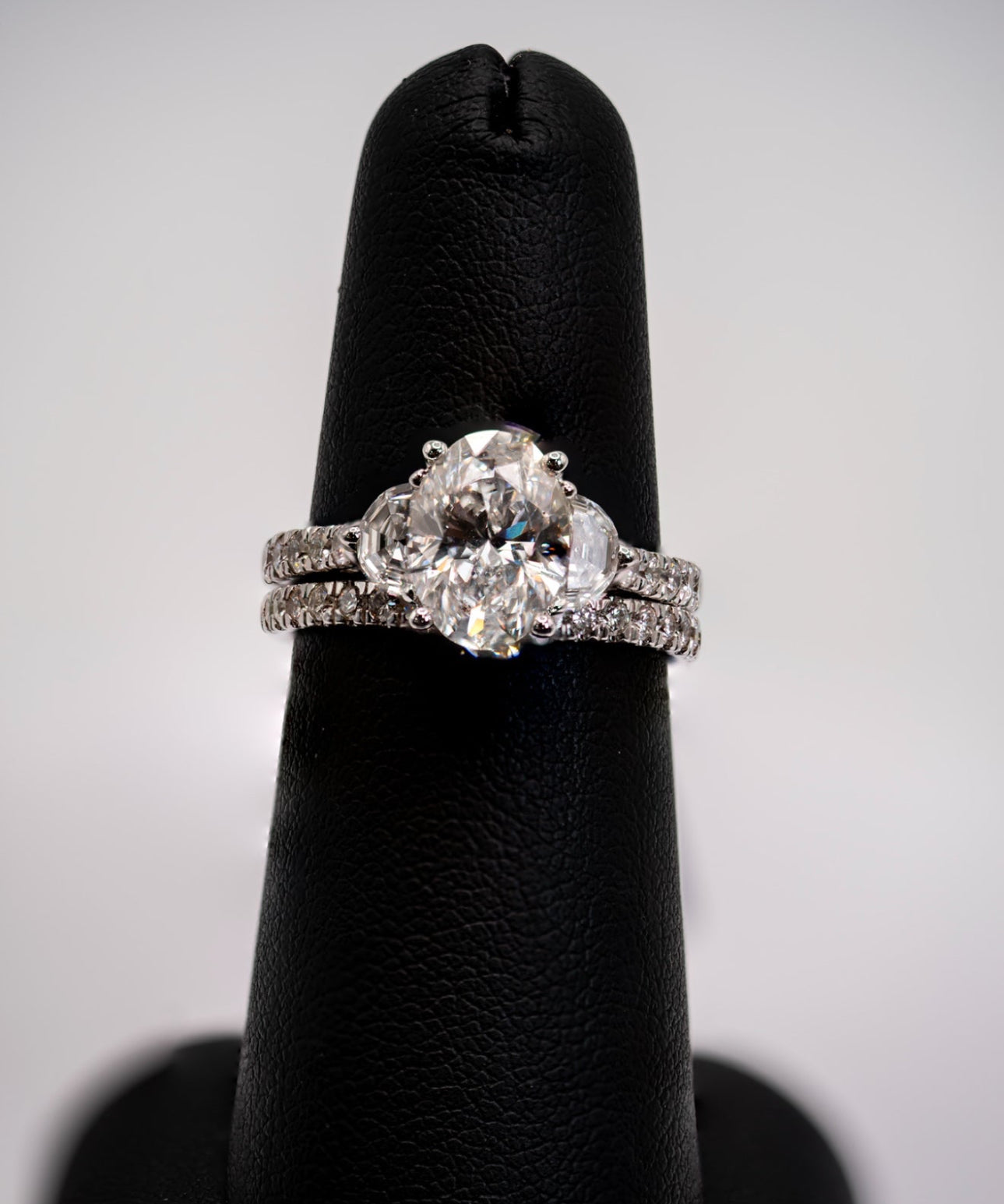14K White Gold Lab Grown Oval with side stones