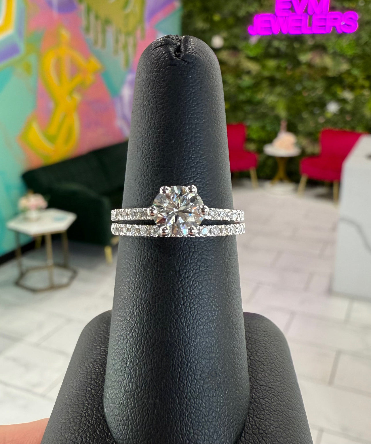 14K White Gold Lab Grown Round with Band Setting