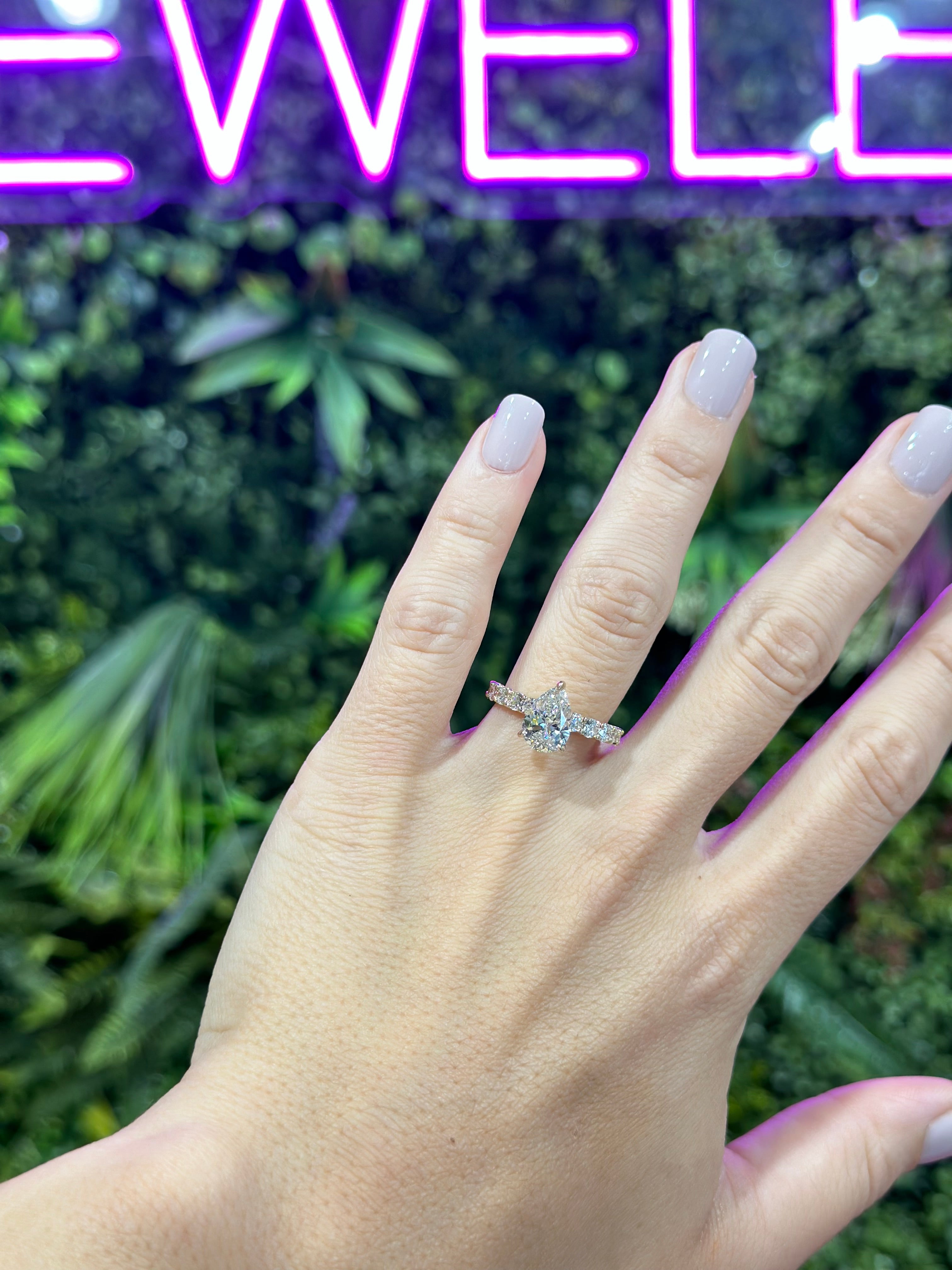 Lab Grown Pear Diamond with round accents Engagement Ring