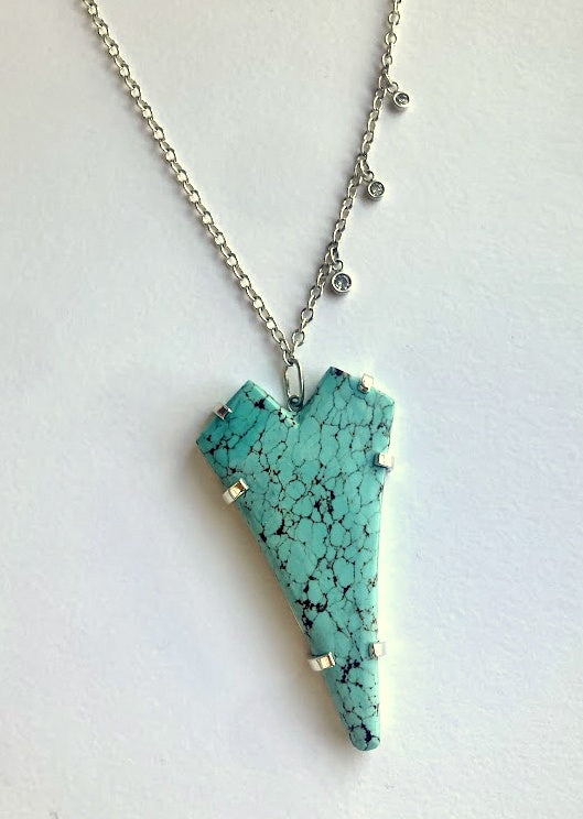 Sterling Silver 14K Lab Diamond Turquoise Necklace