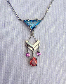14K Pendant Blue Topaz ,Pink Sapphire, Garnet