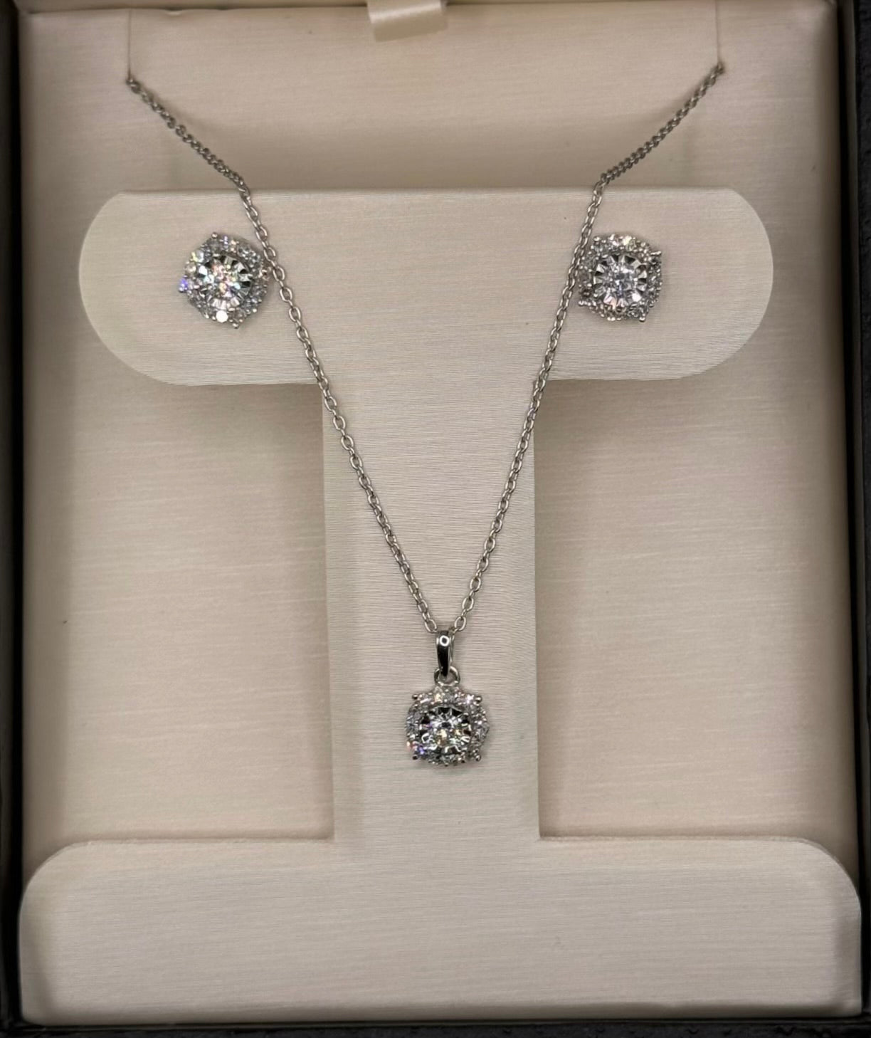 Sterling Silver Earrings and Pendant set with .90ctw Lab Grown Diamonds