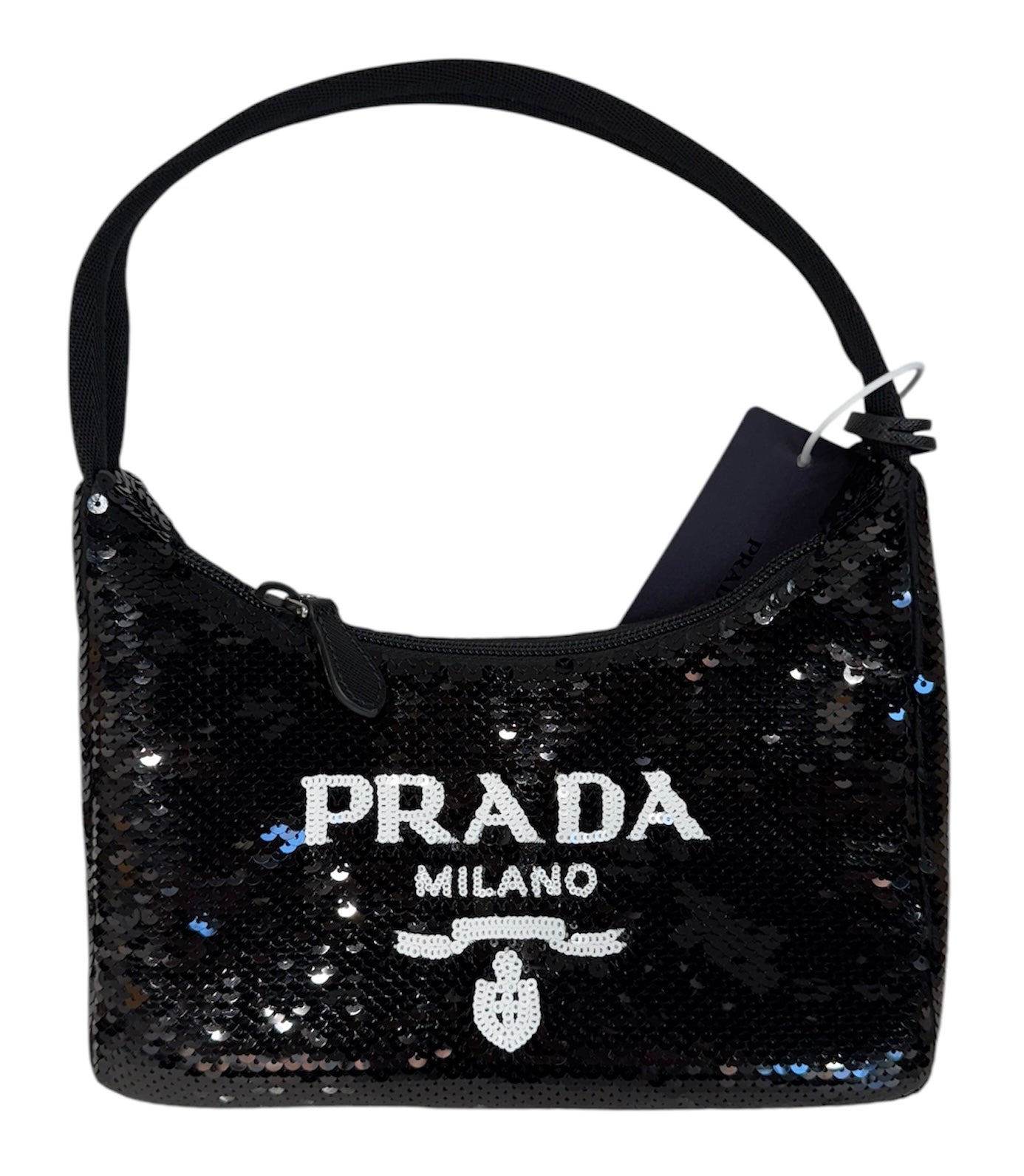 Paillettes Sequin Mini Re-Edition 2000 Bag Black White