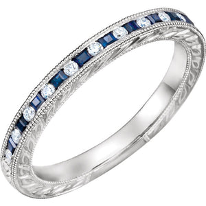 White Blue Sapphire Diamond Anniversary Band